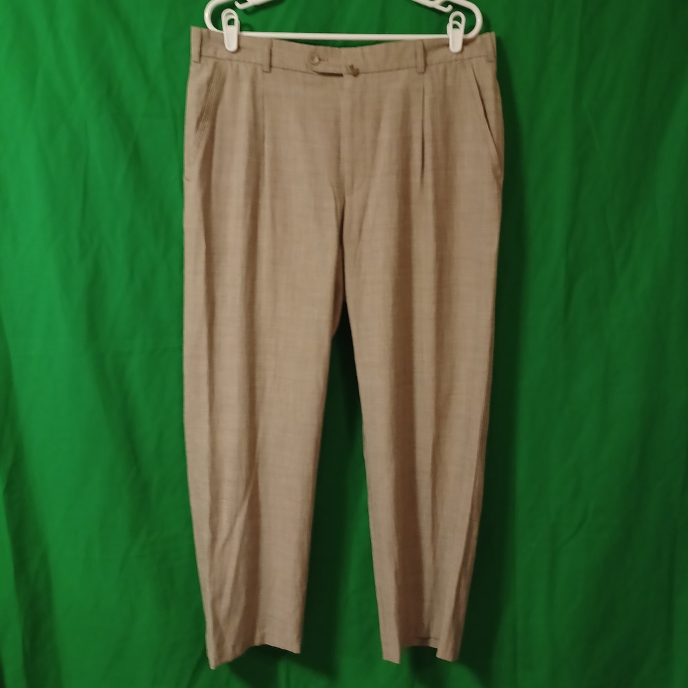 Meyer Mens Pleated Dress Pants Taupe Tan Wool Linen Blend Trousers 36x30